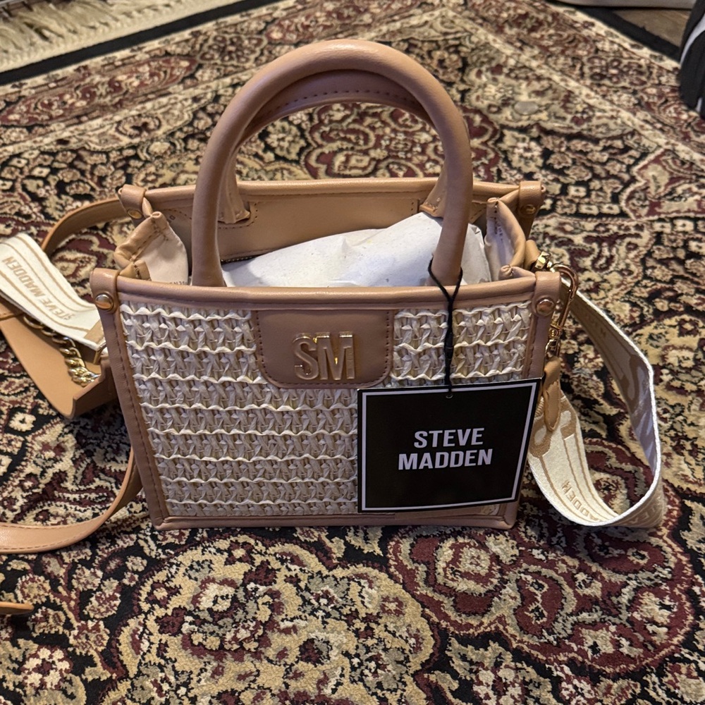 Steve Madden Woven Tan and Cream Mini Bag